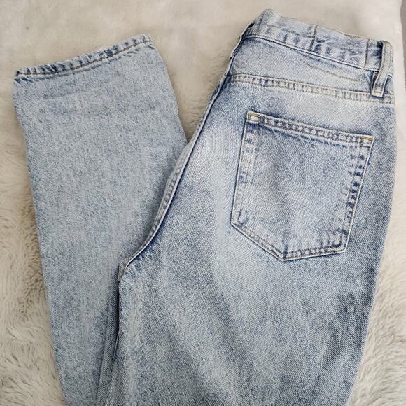 Free People Distressed Light Blue Denim Button Fly Straight Leg Jean - Picture 13 of 13